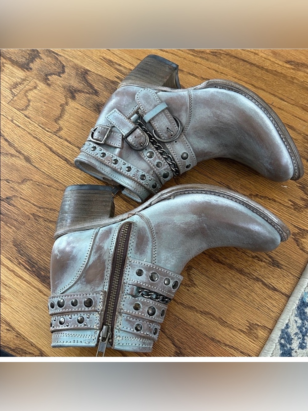 Freebird Sandra 7 gravel grey Studded Leather Ankle Boots with Buckle